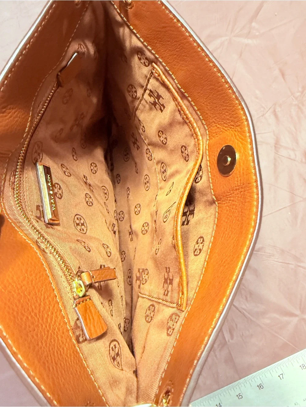 Tory Burch Marsden Swingpack Nut Brown Gold Leather Shoulder Crossbody Bag $428